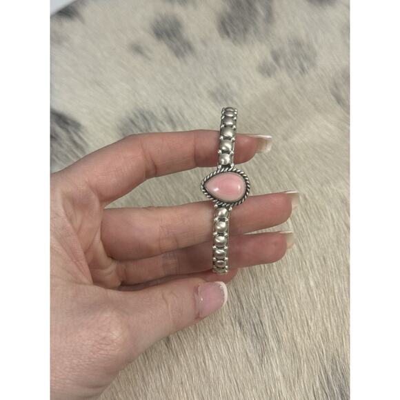 Sterling Silver Pink Conch Tear Drop Braided Dome Cuff Bracelet 925 Stacker - Picture 7 of 8